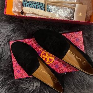 TORY BURCH Ruby Suede Logo Smoking Slipper Loafers